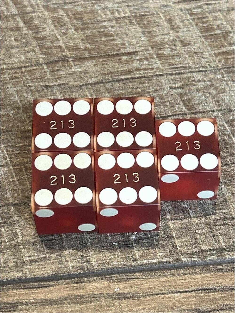 Vintage Casino Dice-Set Of 5/Marked #213/Red
